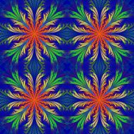 Beautiful pattern from fractal flowers Blue orange and green