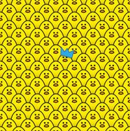 Yellow Chick wearing Blue Paper Party Hat surrounded by Chicks