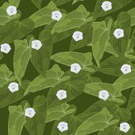 Seamless background with green leaves and flowers Vector illustration