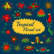 Tropical Flower Set with Label and Nature