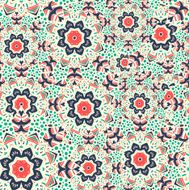 Seamless pattern of round ornaments and abstract flowers N3