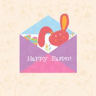 Concept Happy Easter envelope with flowers bunny and eggs