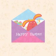 Concept Happy Easter envelope with flowers bunny and eggs N7