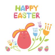 Concept Happy Easter illustration with flowers bunny and eggs V