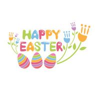 Concept Happy Easter illustration with flowers and eggs Vector N2