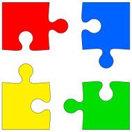 Four colored puzzle pieces on white background