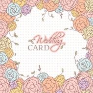 Wedding card with beautiful rose flowers on polka dot background