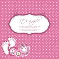 Baby girl shower card with foot steps and frame N5