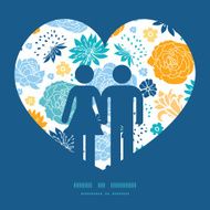 Vector blue and yellow flowersilhouettes couple in love silhouettes frame N2