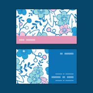 Vector blue and pink kimono blossoms horizontal stripe frame pattern