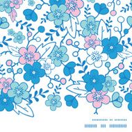 Vector blue and pink kimono blossoms horizontal frame seamless pattern