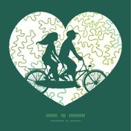 Vector curly doodle shapes couple on tandem bicycle heart silhouette