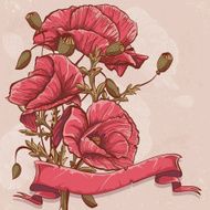 Greeting card with red poppies and ribbons