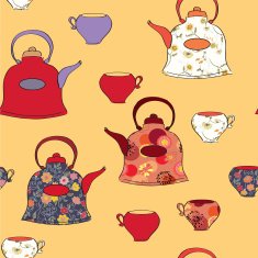Seamless pattern with tea pots and cups N3