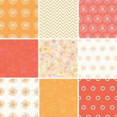 Vector Warm Flowers Set of Nine Matching Repeating Patterns Backgrounds