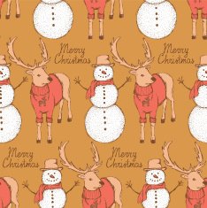 Sketch snowman and rain deer in vintage style