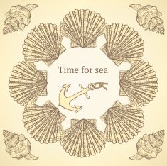 Sketch anchor and shells in vintage style