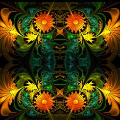 Flower pattern Orange green and black palette Fractal design