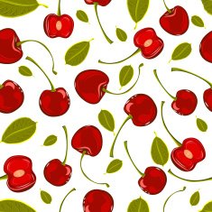 Seamless pattern of hand-drawing various juicy fruit cherry vector