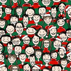 Christmas party with group of people seamless pattern