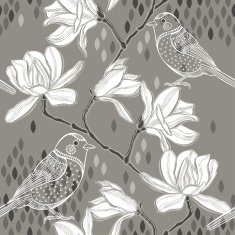 Seamless background with magnolia and birds