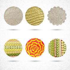 Various metallic and painted decorative labels collection