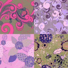 Set of abstract floral seamless patterns N7