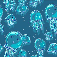 Swimming jellyfish in the blue sea
