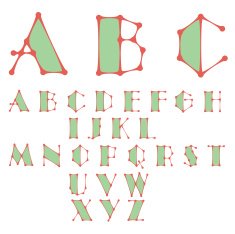 Abstract Alphabet made of dots connected lines