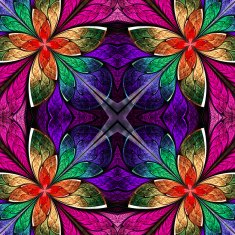 Symmetrical multicolored pattern in stained-glass window style