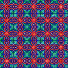 seamless mosaic of geometric ornament with red flowers