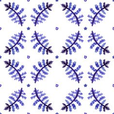 Watercolor fern leaves seamless vector pattern (blue-purple colors)