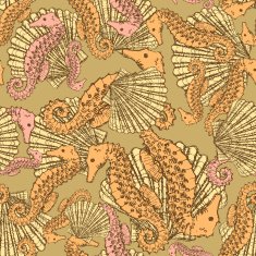 Sketch seahorse and shell in vintage style
