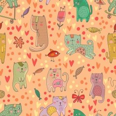 Childish seamless pattern with cats and fish in vector Seamless N2