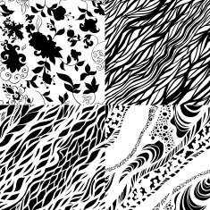 Set of four black and white seamless patterns