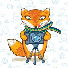 Vector illustration print of a cartoon photographer fox