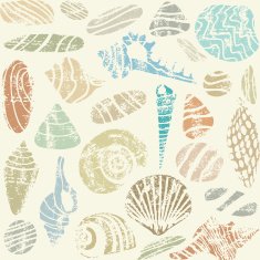 Sea shells and rocks seamless pattern on beige background