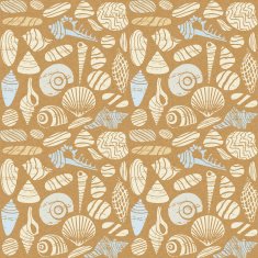 Sea shells and rocks seamless pattern on paper textured background
