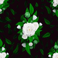 Seamless texture of flowers on a black background