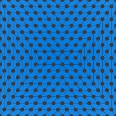 Halftone of circles which intersect on a blue background