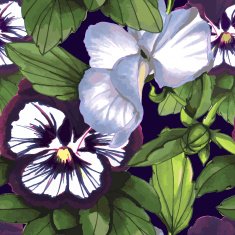 Flowers Seamless Pattern composed of watercolor violas on dark background