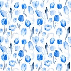 Seamless pattern of watercolor blue tulips Monochrome color N2