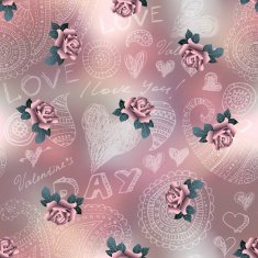 Doodles Valentines day pattern on blur background and roses N2