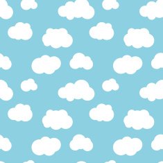 Different flat clouds on blue sky seamless pattern