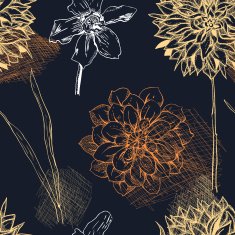 Unusual seamless pattern with daffodils and dahlias N2