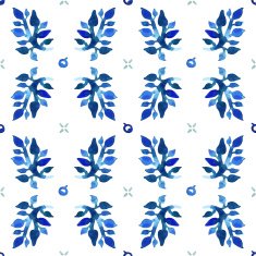 Watercolor nature seamless vintage vector pattern (blue colors)