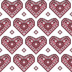 Hearts in Ukrainian ethnic embroidery style on white background