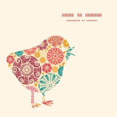 Vector abstract decorative circles chicken silhouette Easter frame