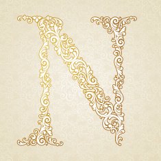 Gold font type letter N uppercase