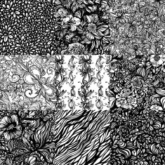 The set monochromatic abstract zentangle seamless patterns